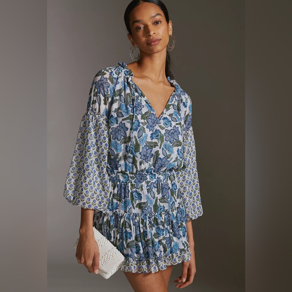 Misa Los Angeles Blue and White Floral Mini Dress